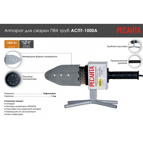 Аппарат для сварки ПВХ труб Ресанта АСПТ-1000А 65/96