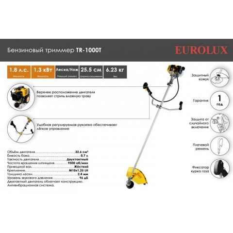 Триммер бензиновый EUROLUX TR-1000 70/2/15