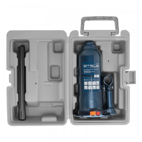 Домкрат гидравлический бутылочный, 6 т, h подъема 207-404 мм, в пластиковом кейсе Stels