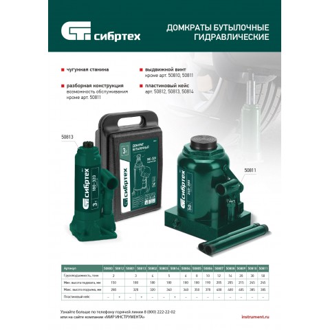 Домкрат гидравлический бутылочный, 3 т, 180-320 мм, в пласт. кейсе Сибртех