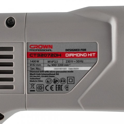 Дрель для сухого алмазного сверления с микро-ударом CROWN CT32072DH BMC