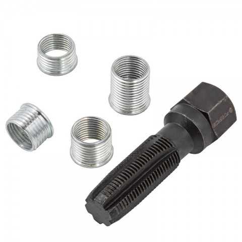 Набор для восстановления свечной резьбы 5 предметов (метчик 14мм, втулки: 3/8", 7/16", 1/2", 3/4"), 937 RF-64101