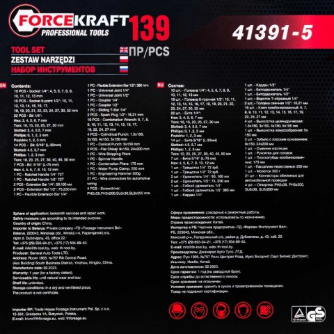 Набор инструментов 139пр. 1/4'', 1/2''(6гр.)(4-32мм) 56420 FK-41391-5