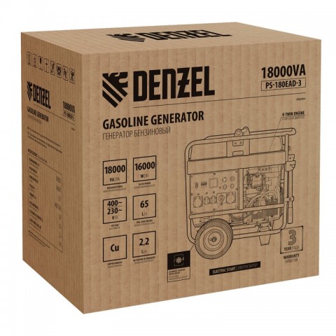 Генератор бензиновый PS-180EAD-3, 18 кВт,230/400 В, 65л, разъём ATS,перекл.режима,эл.старт Denzel