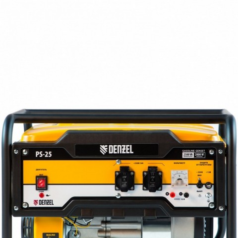 Генератор бензиновый PS 25, 2.5 кВт, 230 В, 15 л, ручной стартер Denzel