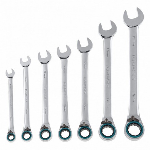 Набор ключей комбинированных с трещоткой, 8-19 мм, 7 шт, реверсивные, CrV Gross