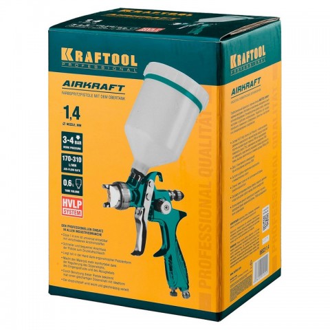 Пневматический краскопульт KRAFTOOL AirKraft HVLP с верхним бачком 1.4мм 06522-1.4