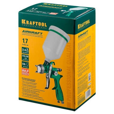 Пневматический краскопульт KRAFTOOL AirKraft HVLP с нижним бачком 1.7мм 06522-1.7