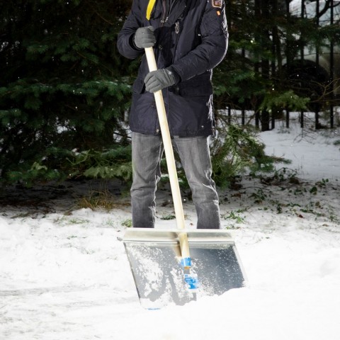 Лопата для уборки снега тротуарная, алюминиевая, 600 х 400 х 1420, деревянный черенок, Россия, Сибртех