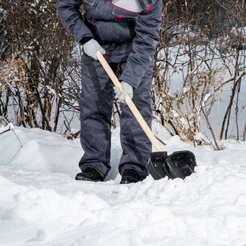 Лопата для уборки снега пластиковая, 380х385х1420 мм, деревянный черенок Россия