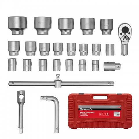 Набор торцевых головок 3/4"–1", головки 21 х 65 мм, 26 предметов, в пласт. боксе Matrix