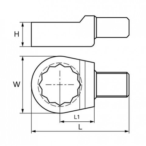 Насадка для динамометрического ключа накидная 21 мм с посадочным квадратом 14*18