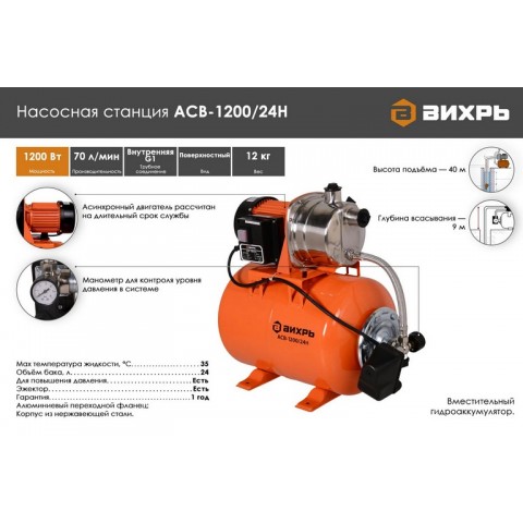 Автоматическая станция водоснабжения Вихрь ACB 1200/24Н 68/1/6