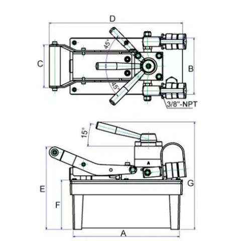 Насос ножной гидравлический с пневматическим приводом для двухполостного инструмента 700 бар; 3 л
