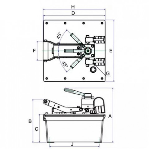 Насос ножной гидравлический с пневматическим приводом для двухполостного инструмента 700 бар; 8 л