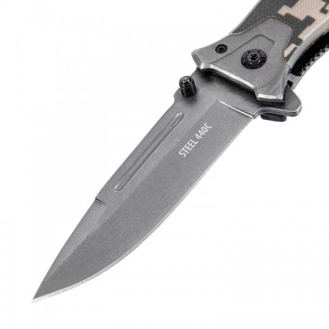 Нож складной, многоцелевой, системы Liner-Lock, с накладкой G10 на прямой рук-ке+стеклобой Denzel