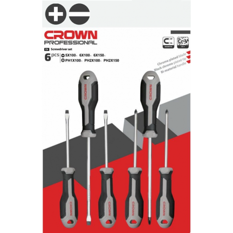 Набор шлицевых и крестообразных отверток 6шт. CROWN CPHDS-AXB6