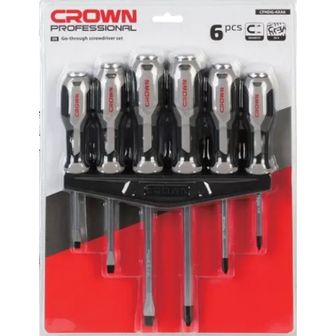 Набор отверток 6 шт. CROWN CPHDG-AXA6 5x75мм, 6x100мм, 8x150мм, PH1x75мм, PH2x100мм, PH3x150мм