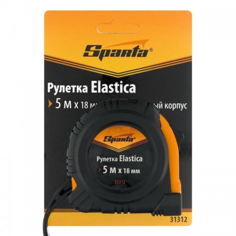 Рулетка Elastica,5 м х 18 мм,обрезиненный корпус Sparta