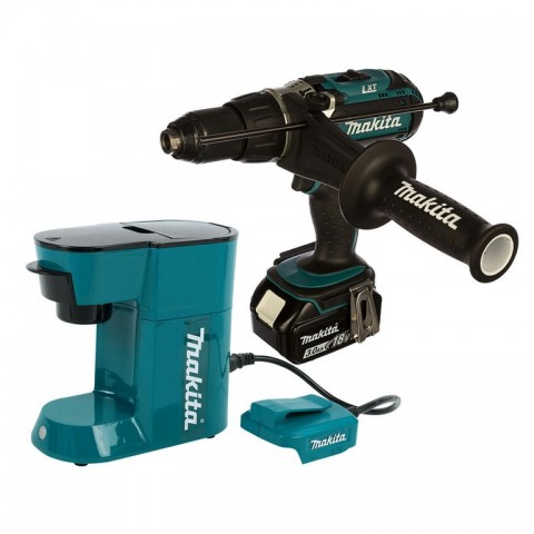 Аккумуляторная дрель-шуруповёрт Makita DHP451RFE (2 аккумулятора) + в подарок аккумуляторная кофеварка Makita DCM500Z