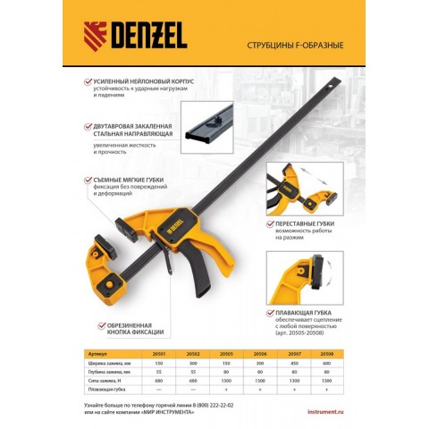 Струбцина F-образная, быстрозажимная, 300 х 80 мм, усиленный нейлоновый корпус Denzel