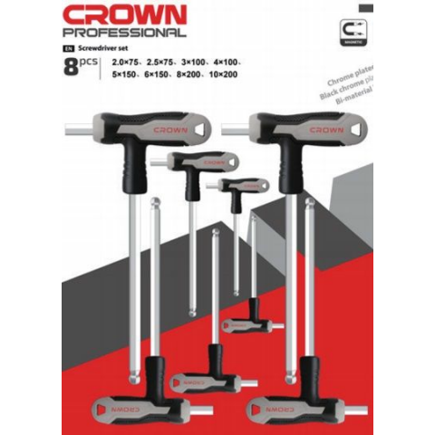 Набор шестигранников с плоской Т-образной рукояткой 8шт. CROWN CPHOH-HMAX8