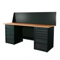 Верстак серии Industrial, 2000 мм, фанера, тумба с 4-мя ящиками + тумба с 6-ю ящиками, экран 500, серый RAL 7016