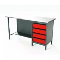 Верстак серии Standart, 1600 мм, оцинк, тумба с 4-мя ящиками, красный RAL 3020