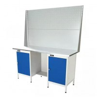 Верстак серии Standart, 1600 мм, оцинк, тумба с дверью + тумба с дверью, экран 1000, синий (светло-серый) RAL 5005 (7035