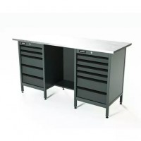 Верстак серии Standart, 1600 мм, оцинк, тумба с 5-ю ящиками + тумба с 6-ю ящиками, серый RAL 7016