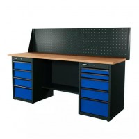 Верстак серии Industrial, 2000 мм, фанера, тумба с 4-мя ящиками + тумба с 5-ю ящиками, экран 500, синий RAL 5005