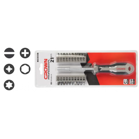 Набор бит с рукояткой 21 шт. CROWN CPHBH-AXA21